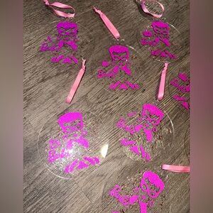 NWT Barbie Pink acrylic Holiday Christmas tree ornaments set of 8 Handmade